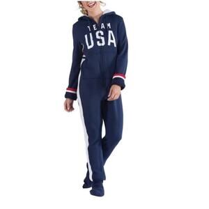 Pajamagram Hoodie-Team USA Olympic Team Blue One Piece Footed Pajamas Womens XL